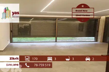 Zikrit 170m2 | 25m2 Garden | Brand New | View | Calm Street | PM