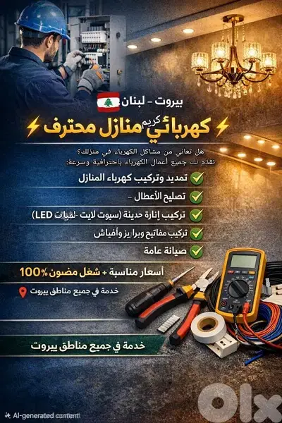 كهربائي منازل محترف – بيروت  تصليح جميع مشاكل الكهرباء  كهرباء منازل
