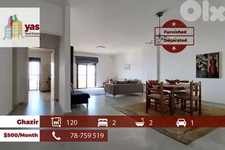 Ghazir 120m2 | Rent | Furnished | Quiet Street | View | YV