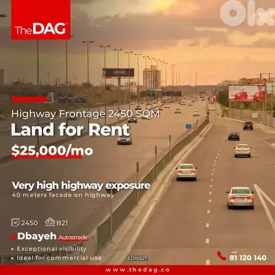 Highway Frontage 2450 SQM Land for Rent in Dbayeh أرض للايجار