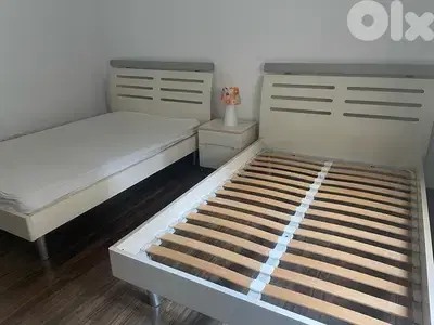 2 wood beds 1.20 with bedside table and office chair