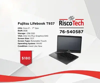 Fujitsu T937 - 13.3” Touch-Flip - Core I7-7th RAM8GB - SSD256G -لابتوب Fujitsu T937 - 13.3” Touch-Flip - Core I7-7th RAM8GB - SSD256G -لابتوب