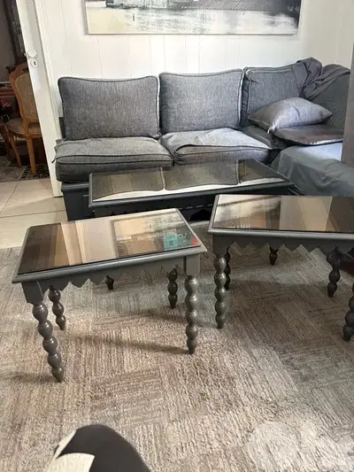 3 wood table plus glass cover