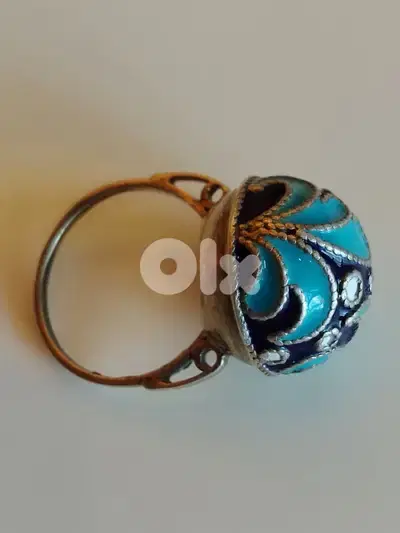 Vintage and Unique Art Deco Russian Silver Enameled Dome Ring