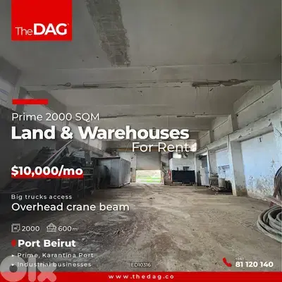 Prime 2000 SQM Warehouses with Land for Rent in Karantina Port مستودعا