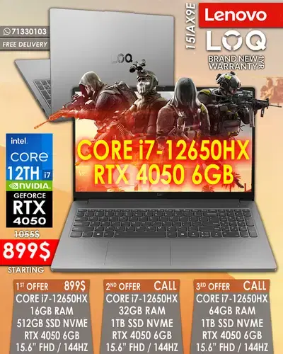 LENOVO LOQ 15IAX9E CORE i7-12650HX RTX 4050 15.6" FHD 144HZ GAMING LENOVO LOQ 15IAX9E CORE i7-12650HX RTX 4050 15.6" FHD 144HZ GAMING
