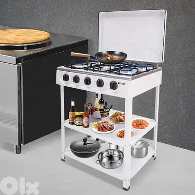 gas stove 5 burners with stand white غاز ٥ عيون ابيض