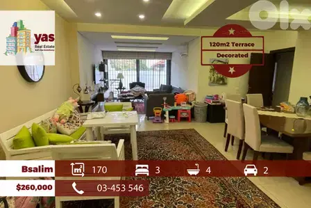 Bsalim 170m2 | 120m2 Terrace | Decorated | Classy Area | PED