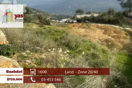 Baabdat 1600m2 | Land | Zone 20/40 | Classy Area | TCH