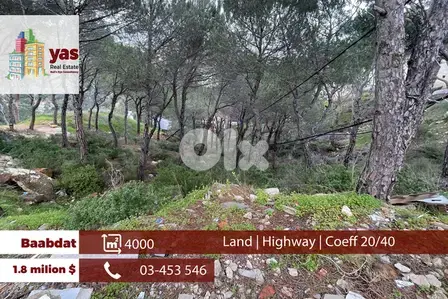 Baabdat 4000m2 | Land | Coeff 20-40 | Prime Location | View | TCH