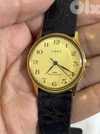 Vintage 1983 Timex Marlin Mechanical•Rare Linen Dial•Gold Tone•Working