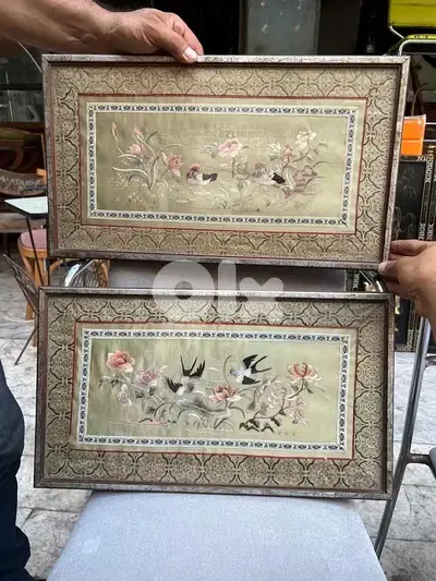 لوحة عدد ٢ حرير silk صيني قديم شغل يدوي انتيك من اجمل القطع سعر لقطة