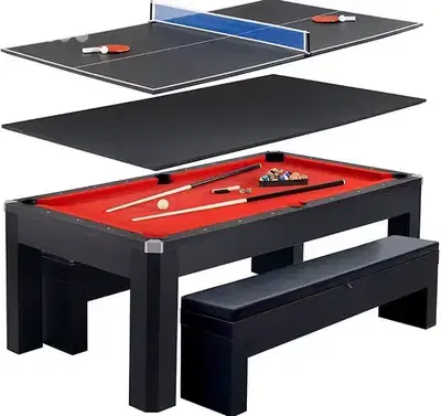 7 FT Pool table with table tennis / dinning top / leather chairs