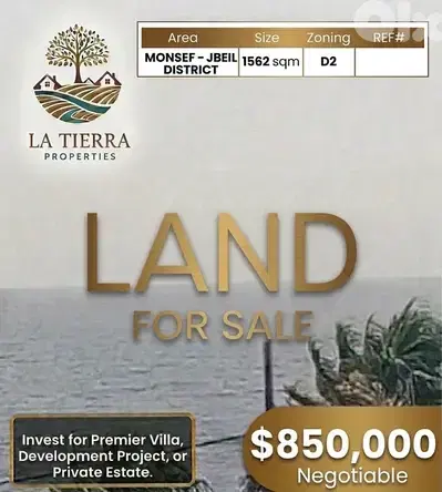 Prime Location Land for sale in Monsef Jbeil, steps away from the Sea. Prime Location Land for sale in Monsef Jbeil, steps away from the Sea.