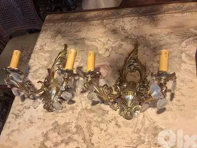 pair of antique brass wall lamps