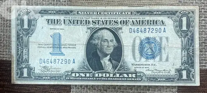 عملة قديمة نادرة ١$ أميركي سنة ١٩٣٤ Funny back blue seal 1934 banknote