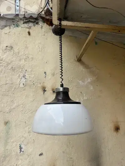Mid-Century Space Age Pendant Lamp with White Acrylic Shade from