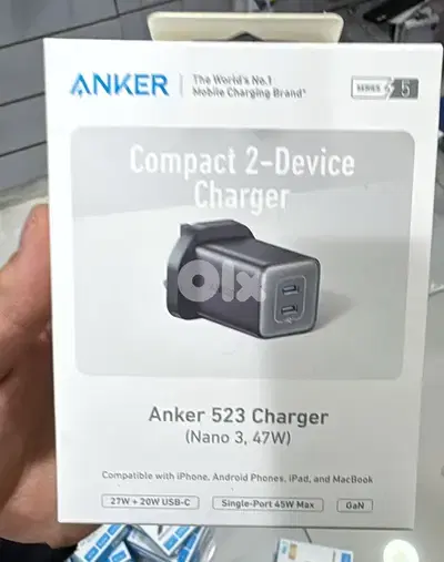 Anker 523 Nano 3 charger 47w dual port 3 pin black A2039K11