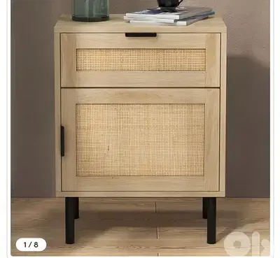 Costway Single Door Single Drawer Natural Rattan Nightstand Set of 2