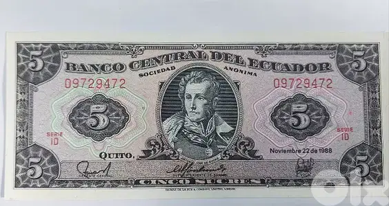 UNC Ecuador 5 Sucres memorial president Antonio Jose d sucre year 1983