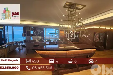 Ain El Mrayseh 450m2 | Designer's Signature | Upgraded | Sea View | OH