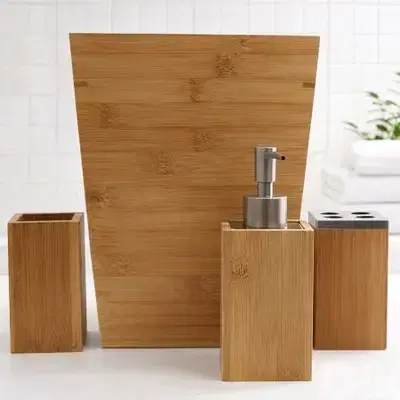 Bamboo Bathroom Accessory Set 4 Pcs