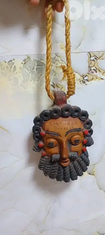 قناع" قرطاج" تراثي - نحت يدوي خشب صلب (تحفة ديكور تونسية)