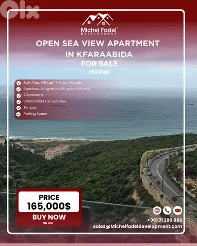 MN1007- Open Sea View Apt for Sale-kfaraabida شقة بإطلالة بحرية للبيع