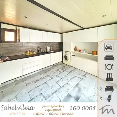 Sahel Alma | 130m² + 60m² Terrace | 2 Master Bedrooms | Open Sea View