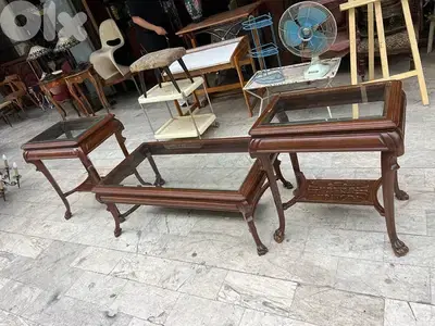 طقم ٣ قطع طاولات صالون انجليزي ولا اروع وجه زجاج 600$