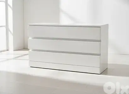 White TV Table with 3 Storage Drawers - Sleek Modern Design