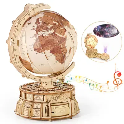 3D Wooden Puzzles for Adults, LED Illuminated Globe with Stand, 3D Woo