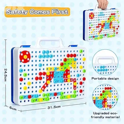 STEM Design and Drill Toy for Kids Ages 3-8, 237 Pcs Electric Drill To