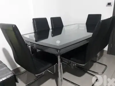 dining table two plyes glass heat proof with 6 chairs