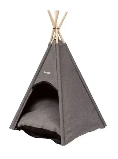 grey cat bed in shape of tent