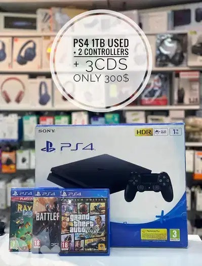 PS4 1TB + 2 CONTROLLERS +3CDS HIGH QUALITY