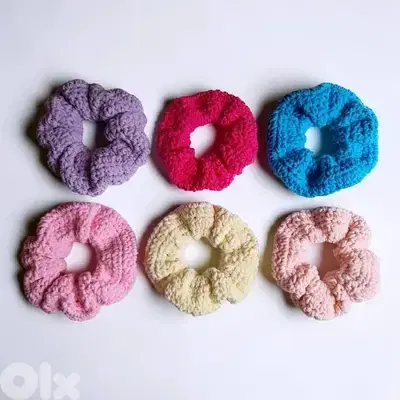 Handmade colorful crochet chunky hairtie scrunchies soft cotton