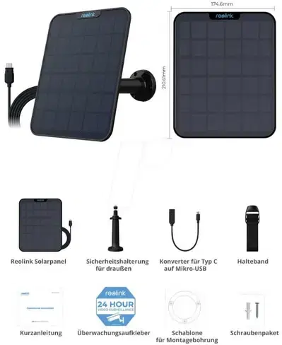 Reolink solar panel 2 (5.8 W) Designed for Type-C reolink cameras.