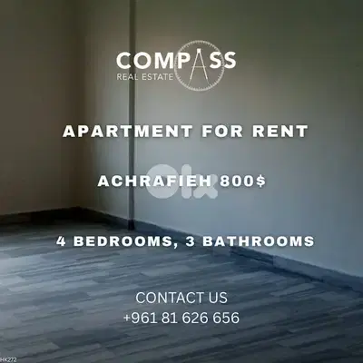 APARTMENT FOR RENT IN ACHRAFIEH
