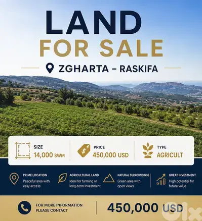 Prime Land for Sale – Raskifa, Zgharta ras0081dpgk