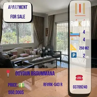 4 Bedroom Apartment for Sale Ouyoun Broummana 300 m² $550,000