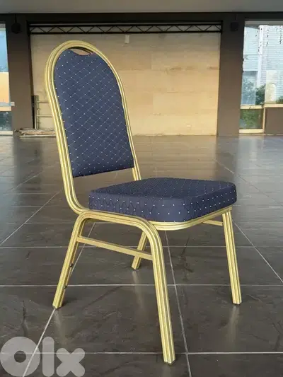 Banquet Stacking Dining Chair Navy Blue Gold Frame