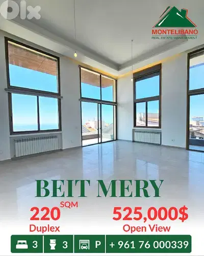 Fully Decorated 220 sqm Duplex For Sale in Beit Mery بيت مري