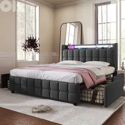 bed with 4 storage drawers Led and power charger jet