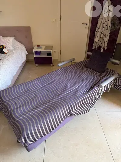 Purple Striped Convertible Chair Lounge