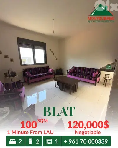 100 sqm Apartment in New Building For Sale in Blat بلاط