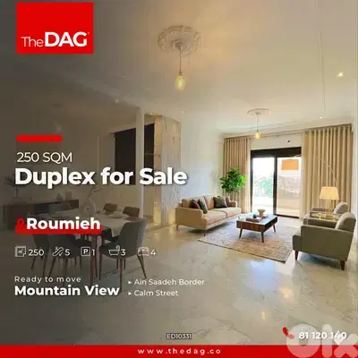 Deluxe 250 SQM Duplex in Ain Saadeh Roumieh for Sale Deluxe 250 SQM Duplex in Ain Saadeh Roumieh for Sale
