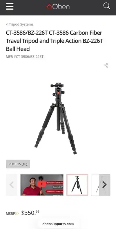 OBEN Carbon Fiber Travel Tripod