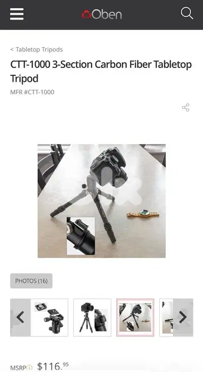Oben 3-Section Carbon Fiber Tabletop Tripod