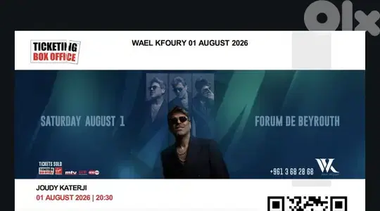 2 Tickets Wael Kfoury Concert - 1 Aug